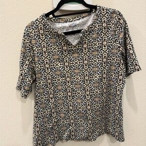 Croft & Barrow Women's Geometric Short Sleeve Top - Black and Cream